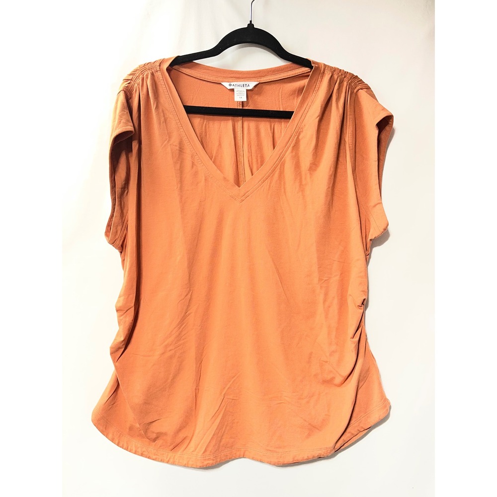 Athleta Short Sleeve V-Neck Top in Warm Orange